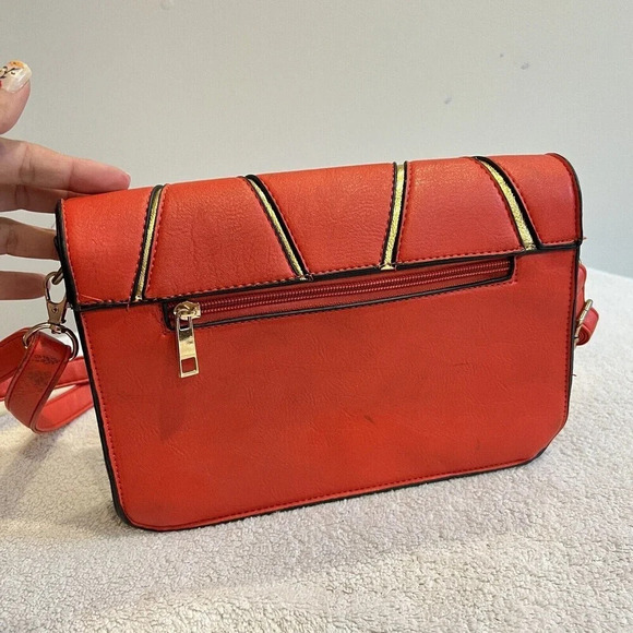 Geometric Puzzle Bag Women’s Red Orange Gold Small Rectangle Shoulder *read - Picture 10 of 16